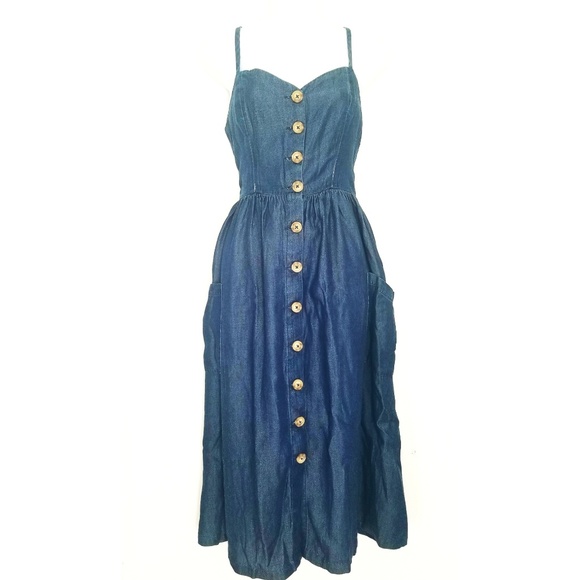 UO Emilia chambray button down midi dress new M - Picture 3 of 6